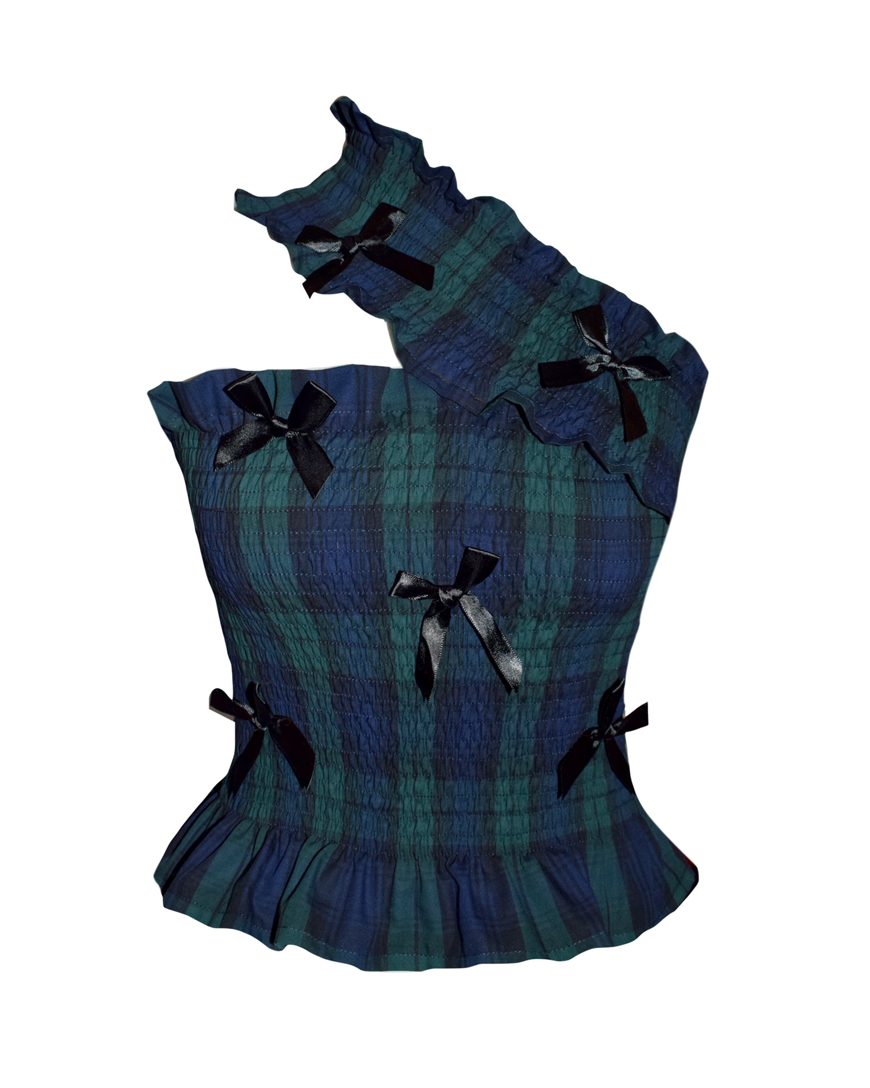 Dionne Top - Black Watch Tartan & Bows