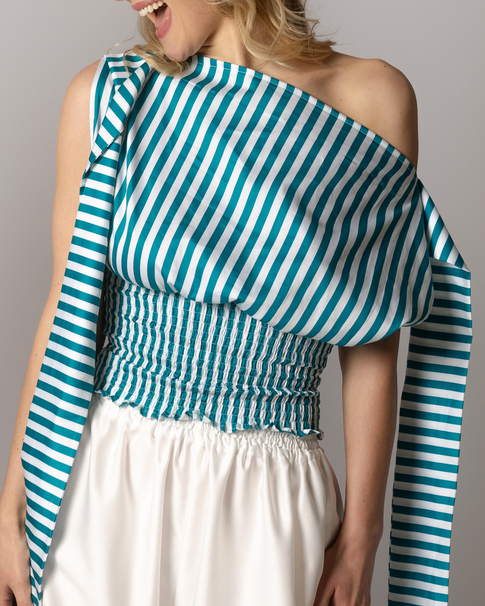 Quin Scarf Top - Teal Stripe