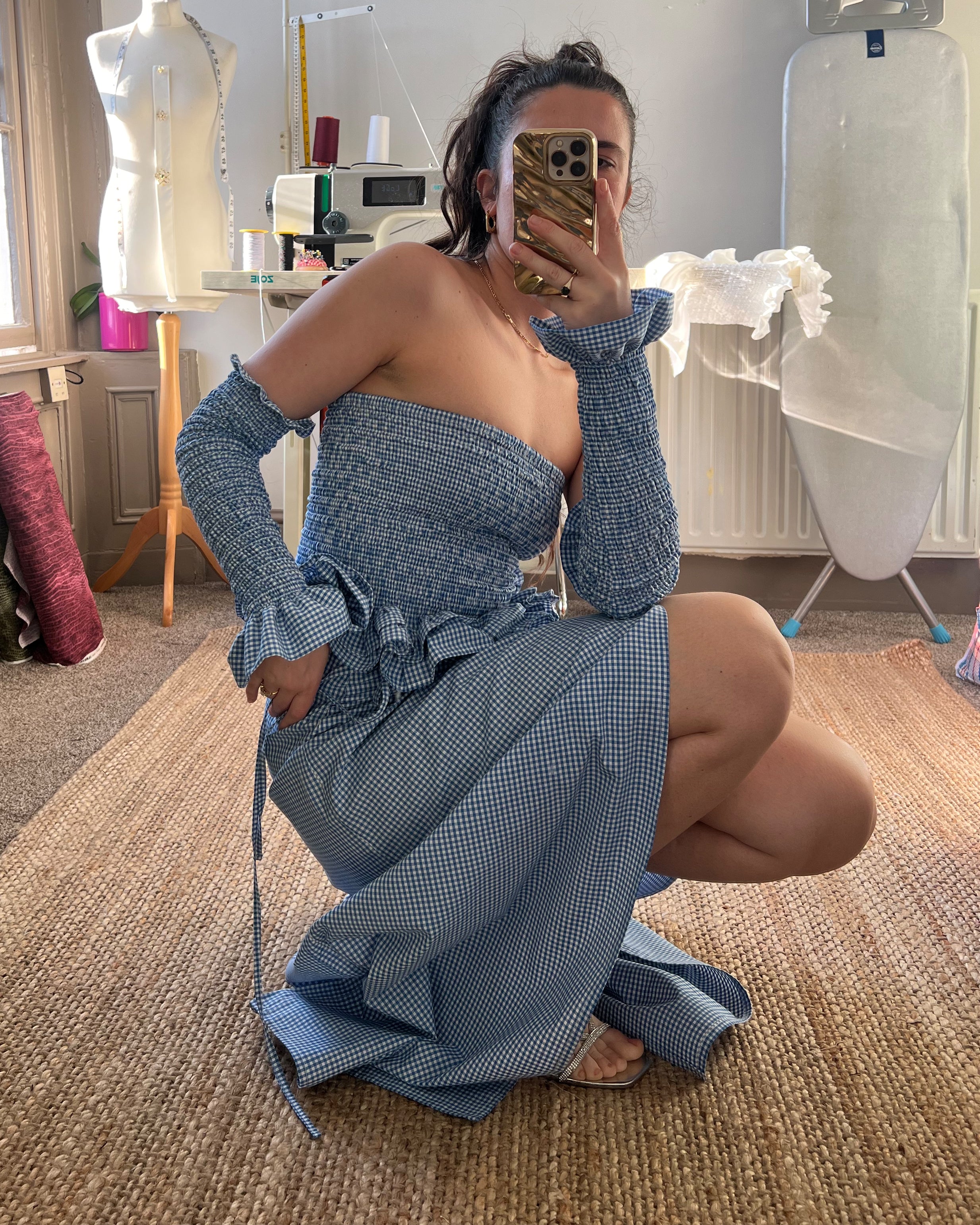 Rhyme Maxi Wrap Skirt - Blue Gingham