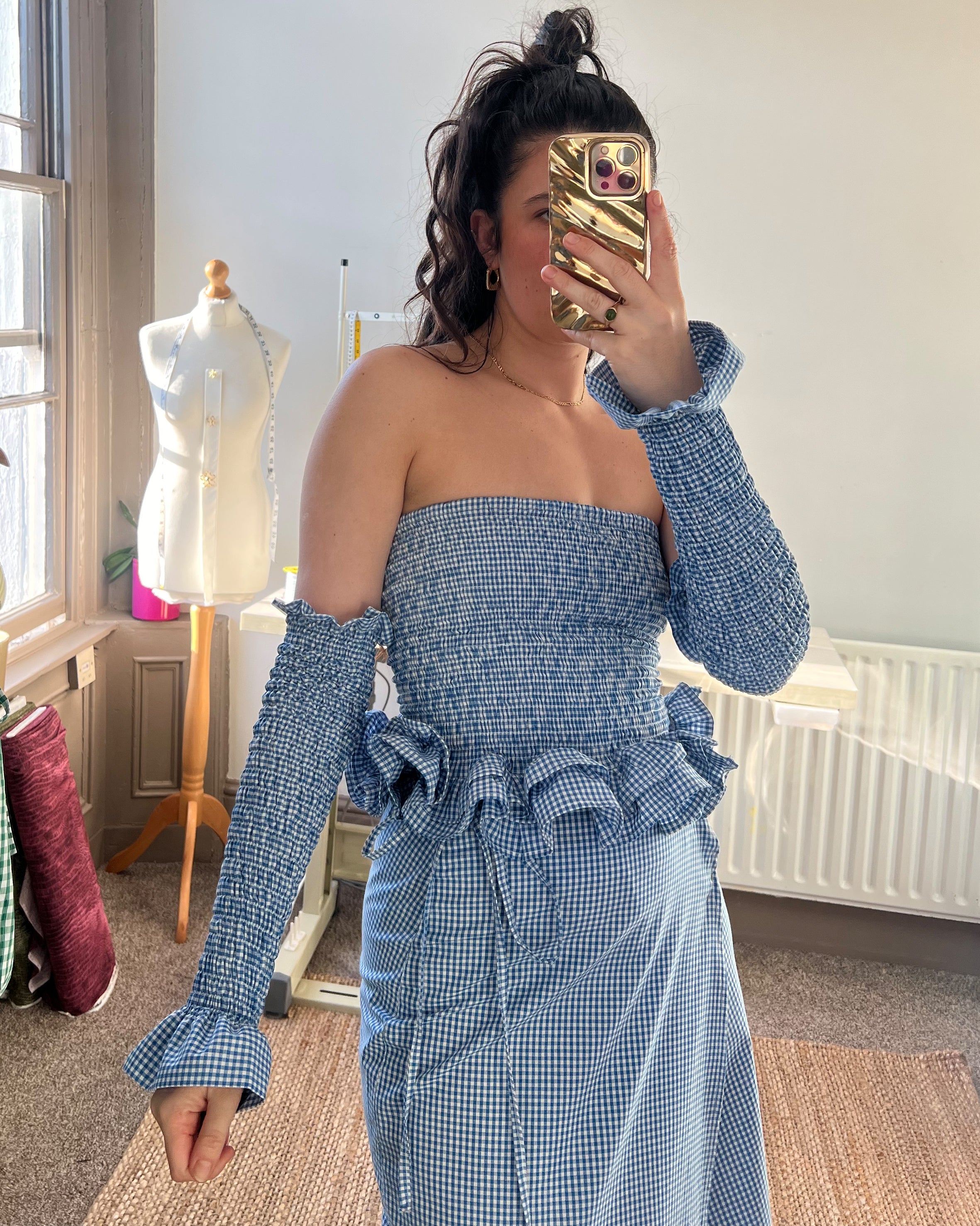 Gingham wrap ruffle skirt